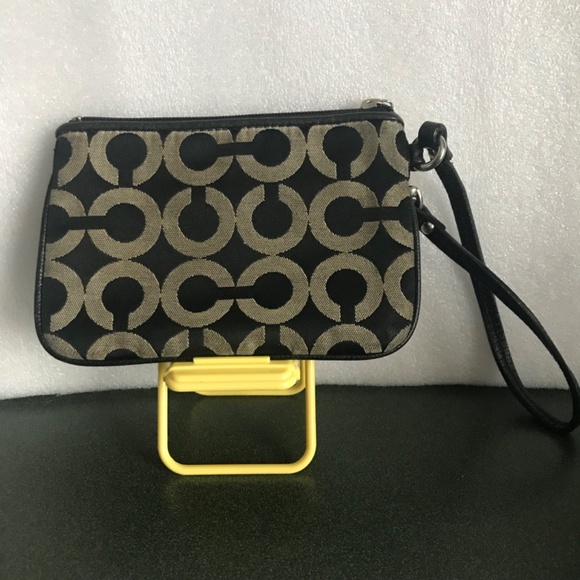 Coach Black Canvas Leather Wristlet - Picture 4 of 16